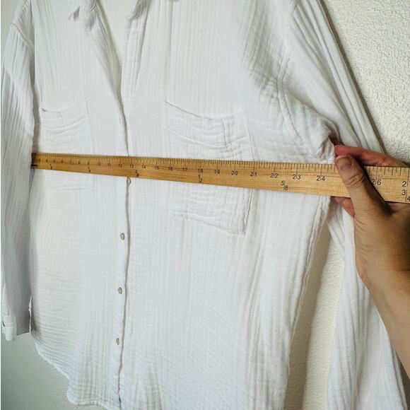 Eileen Fisher 100% Cotton Linen Long Sleeve Button Down Puckered Shirt L - Picture 13 of 13